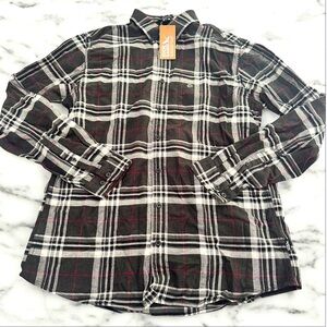 NWT Eddie Bauer Black, White, and Red Plaid Cotton Button Down Shirt